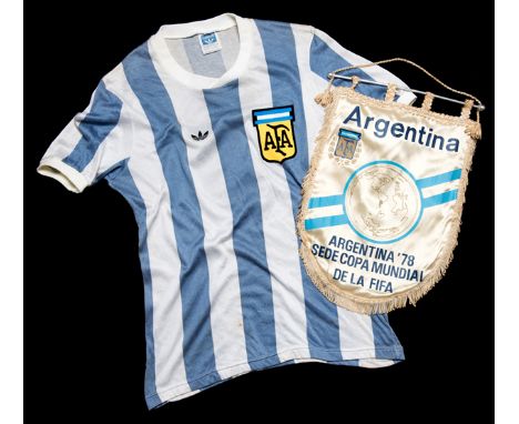 Alberto Tarantini match-worn Argentina blue & white striped No.3 jersey from the Game v the New York Cosmos 6th June 1979,sho