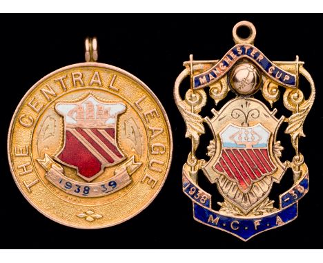 Two 9ct. gold & enamel winner's medals awarded to Jack Smith of Manchester United in season 1938-39,i) Central League [reserv