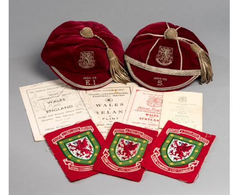 Roy Vernon Wales Youth & Amateur International caps, badges and ephemera,comprising: red amateur international cap v Scotland