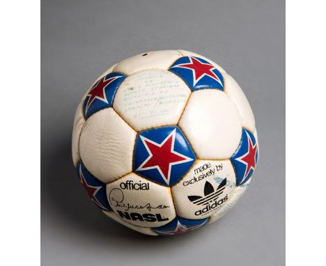 The match ball from the Cosmos v World All Stars UNICEF game played at the Giants Stadium, New Jersey, 30th August 1978,a Fre