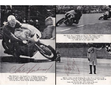 Mike Hailwood and Bill Ivy signed 1967 'Hutchinson 100' Brands Hatch programme,their signatures in ink upon action photograph