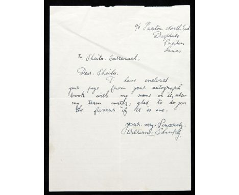 A manuscript letter featuring the full signature of Bill Shankly circa 1937,one page letter, in ink, written in response to a