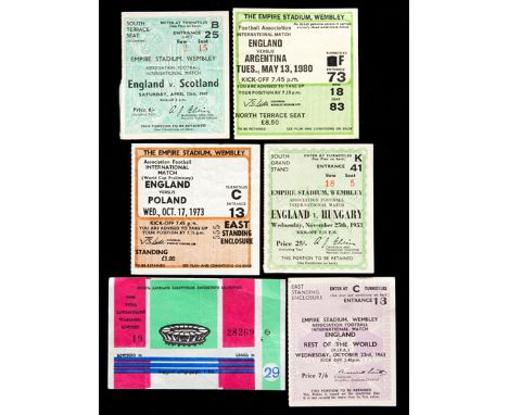 England football team ticket collection dating between 1947 and the late 1980s,including a number of duplicates, a handful of