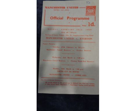 Manchester United v Everton programme 22nd February 1960,a single-sheet for the 1st Leg of the Lancs. League (Div II) Supplem
