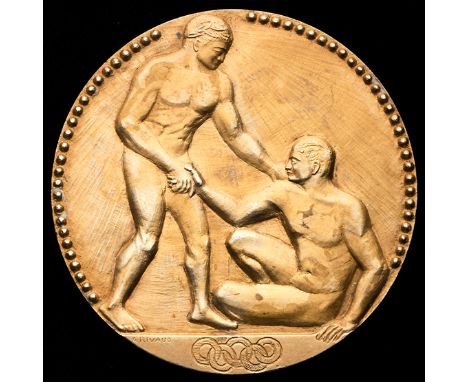 Paris 1924 Olympic Games gold first place winner's medal,goldplated silver, designed by Andre Rivaud, struck by the Paris Min