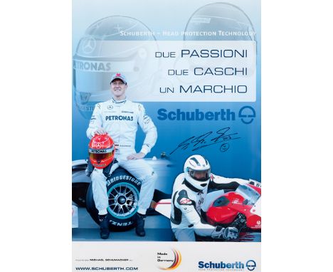 Michael Schumacher-signed large racing helmet design poster,the signature dated 2013, a company promotional edition titled SC