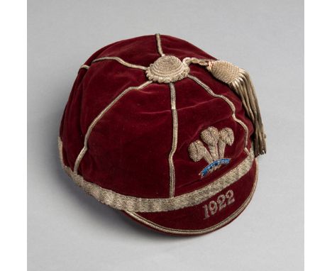 Wales Rugby League International cap 1922,the inside label inscribed in ink E.D. MORGAN Edgar Morgan was born in Llanelli 17t