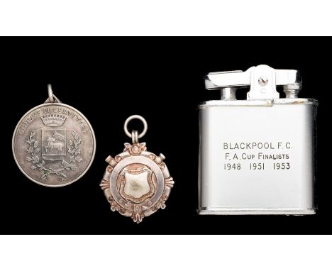 Stan Mortensen medals and presentation,silver medal, hallmarked 1937, presumably a junior competition medal; a post-career si