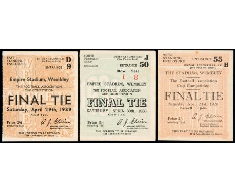 F.A. Cup Final ticket stubs for 1928, 1938 & 139,Blackburn v Huddersfield, Huddersfield v Preston & Portsmouth v Wolves, all 