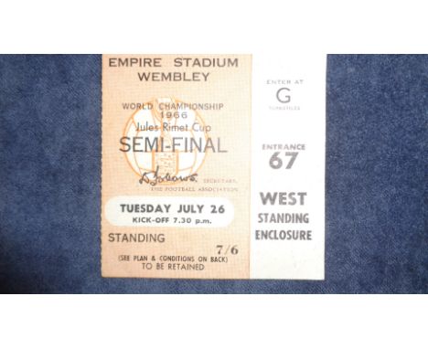 Ticket stub for the England v Portugal 1966 World Cup semi-final,played at Wembley Stadium 26th Julynot illustrated