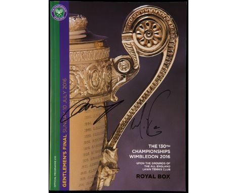 Andy Murray and Milos Raonic double-signed Wimbledon 2016 Men's Final Royal Box programme,signed by the finalists to the fron