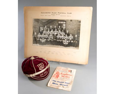 Gloucestershire county representative rugby union cap awarded to the Welsh international scrum-half Danny Evans in 1947-1949,