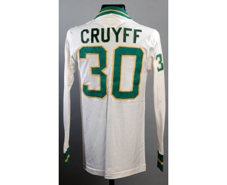 Johan Cruyff Cosmos No.30 jersey from the UNICEF game v World All Stars played at the Giants Stadium 30th August 1978,white l