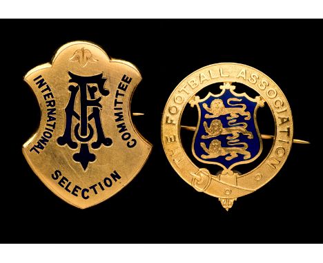 Two 9ct. gold & enamel Football Association official's badges,the first hallmarked 1913-14 and inscribed INTERNATIONAL SELECT