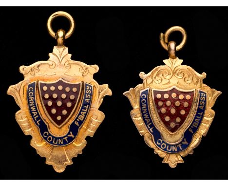 Two 9ct. gold & enamel Cornwall County Football Association winner's medals,the first for the Senior Cup in 1927-28, replacem