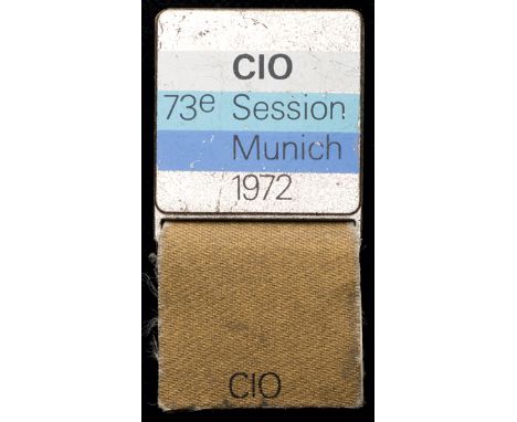 73rd International Olympic Committee Session badge for Munich in 1972,silvered-metal & enamel with layered ribbon below, insc
