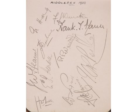 Cricket autograph album compiled between 1927 and 1930,pencil signatures, sometimes back-to-back, dated 1927 the New Zealand 