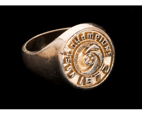 The 1972 NASL Soccer Bowl Championship Ring awarded to the New York Cosmos equipment manager Charles Martinelli,the gold ring