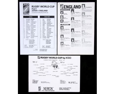 Press-issue team sheets for matches at the inaugural Rugby World Cup in 1987,Zimbabwe v Scotland, Canada v Wales, New Zealand