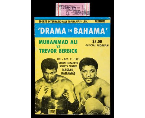 Muhammad Ali v Trevor Berbick "Drama in Bahama" boxing programme and ticket,staged at the Queen Elizabeth Sports Centre, Nass