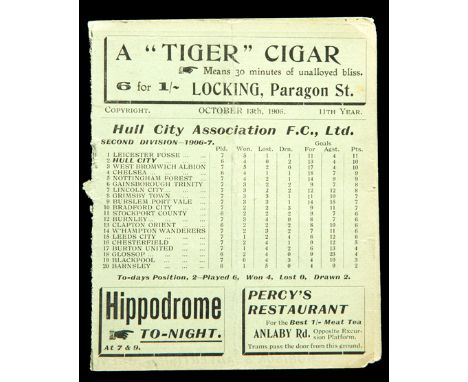Hull City v Blackpool programme 13th October 1906,sold together with two further Hull City home programmes, v Barnsley 8.10.3
