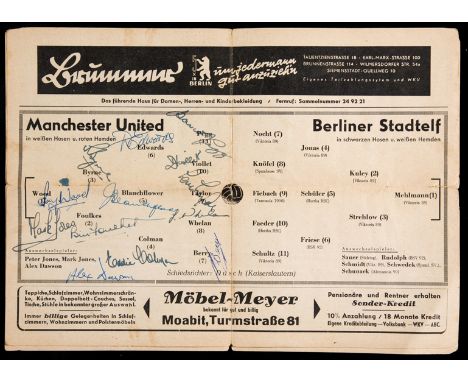 Busby Babes signed programme for the Manchester United match v Berlin Select XI 14th August 1957,signed to the line-ups page 