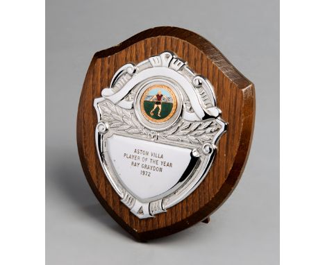 Ray Graydon Aston Villa Player of the Year Award 1972,in the formed of a small silvered metal & enamel trophy shield inscribe