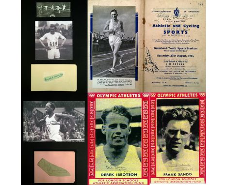 Autographs of 1920-50s GB Olympic & World Record athletes,i) Harold Abrahams autograph & 2 pics [inc 1924 Olympic 100m victor