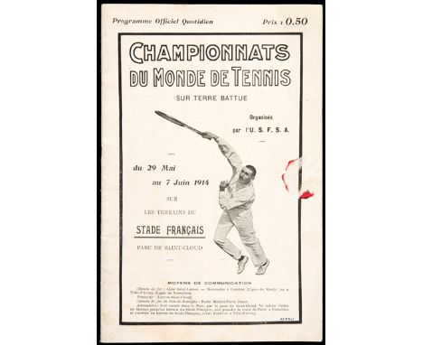 Rare programme for the World Tennis Championship on Clay at Saint Cloud 29th May to 7th June 1914,The World Championships wer