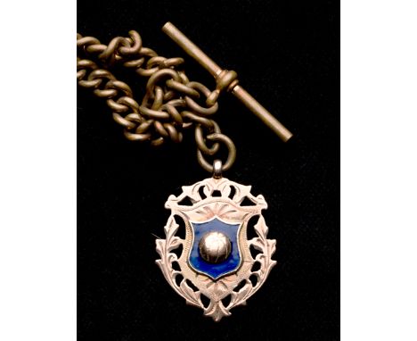 9 ct. gold & enamel Darlington Football medal 1907-08,inscribed DARLINGTON F.C., MEDAL COMPETITION, 1907-8, on a later chain