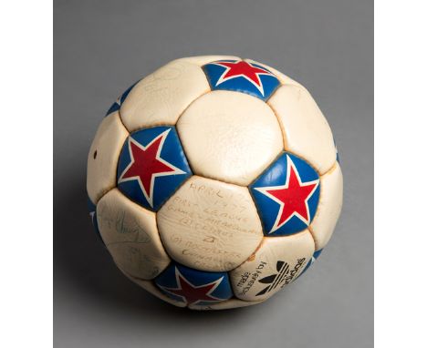 Match ball from the first Cosmos NASL home game played at the Giants Stadium on 17th April 1977 v Rochester Lancers,THE BALL 