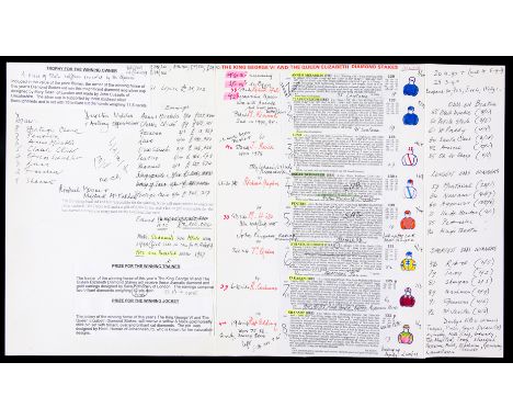Peter O'Sullevan BBC broadcasting commentary card for Pentire's King George VI and Queen Elizabeth Diamond Stakes in 1996,wit