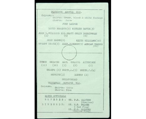 Scarce programme for Jimmy Greaves's first match in a Tottenham Hotspur jersey, an away reserves fixture at Home Park, Plymou