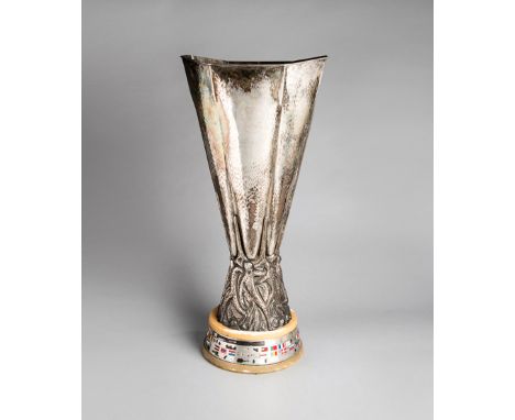 A full-size replica of the UEFA Europa League Trophy (formerly the UEFA Cup),the large and heavy silvered metal trophy engrav