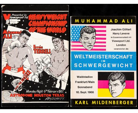 Two Muhammad Ali boxing programmes,v Karl Mildenberger in Frankfurt 10th September 1966; and a Viewsport programme for the Er