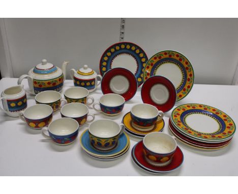 A colourful ceramic tea service 
