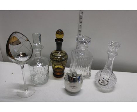 Selection of Crystal Decanters and other inc Silver Plate hip Flask 