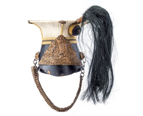 [AP] A VICTORIAN TROOPER~S CHAPKA OF THE 17TH LANCERS with white American cloth top, yellow worsted waist-band with blue stri
