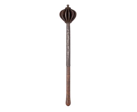 AN OTTOMAN MACE (GORZ), LATE 18TH/EARLY 19TH CENTURYwith bulbous iron head formed of eleven rounded flanges of wedge-shaped s