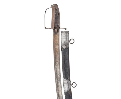 [AP] A RARE 1788 PATTERN LIGHT CAVALRY OFFICER~S SWORD WITH FOLDING GUARD with curved fullered blade double-edged towards the