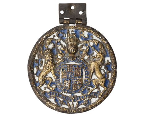 [GP] A VERY RARE ENGLISH ENAMELLED AND GILT COPPER-ALLOY CIRCULAR PLAQUE, LONDON, CIRCA 1660-70, WORKSHOP OF STEPHEN PILCHERD