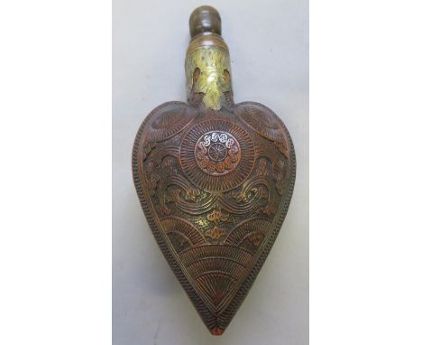 ‡ A LARGE CARVED OTTOMAN FLASK, TURKEY, 19TH CENTURYwith heart-shaped body fitted on the inside with an iron ring, the inner 