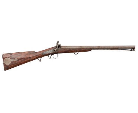 A RARE 12 BORE D.B. PERCUSSION SMOOTH BORE CARBINE FOR SCINDE IRREGULAR HORSE, BY SWINBURN &amp; SON, BIRMINGHAM, NO. 381, DA