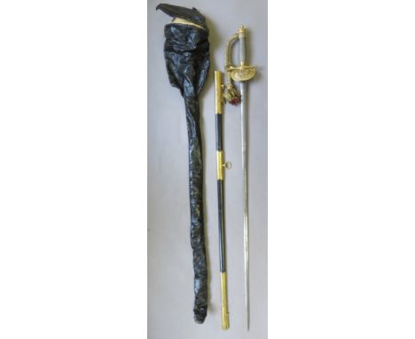 [GP] A VICTORIAN COURTSWORD, BY MEYER AND MORTIMER CONDUIT STREET, LONDON of standard pattern, with etched blade gilt-brass h