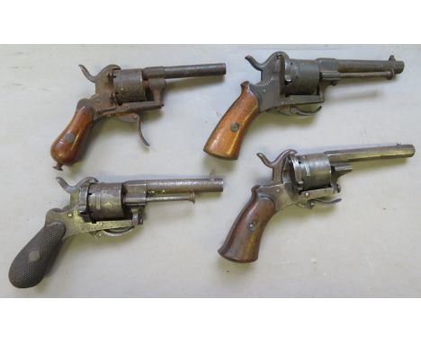 [AP] FOUR CONTINENTAL SIX-SHOT PIN-FIRE REVOLVERS, CIRCA 1870 the first with round sighted barrel, the frame with loading-gat