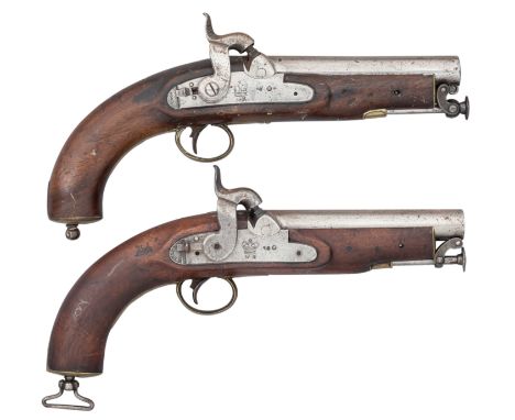 [AP] TWO .670 CALIBRE PERCUSSION MODEL 1839 PATTERN COAST GUARD PISTOLS of regulation type, the first with Tower proof marks 