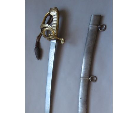 ˜[AP] A LANCER OFFICER~S SWORD BY PROSSER, CIRCA 1835-7 with curved blade double-edged towards the point, etched with elabora