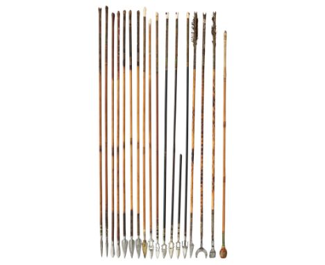 EIGHTEEN NORTH INDIAN ARROWS, RAJASTHAN, 18TH/19TH CENTURYwith bamboo shafts, including a whistling arrow, with painted bulbo