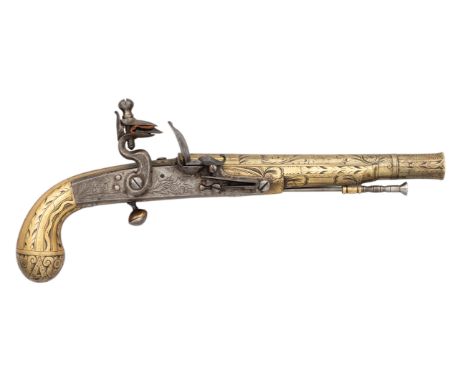 [AP] A RARE 24 BORE SCOTTISH FLINTLOCK BELT PISTOL BY ALEXANDER MURDOCH, CIRCA 1780  with brass barrel formed in three stages