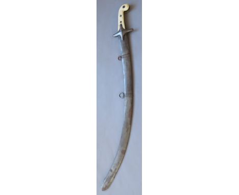 ˜[AP] AN OFFICER~S SWORD WITH MAMELUKE HILT, MID-19TH CENTURY with curved single-edged blade, iron cross-guard, carved ivory 